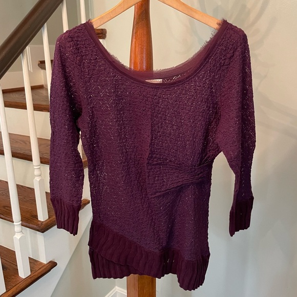 Deletta for Anthropologie Overlapping Lace Top in Deep Purple, Size Medium - Picture 2 of 6
